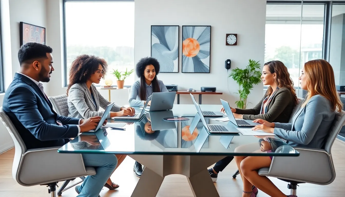 diverse team collaborating in a modern office environment.
