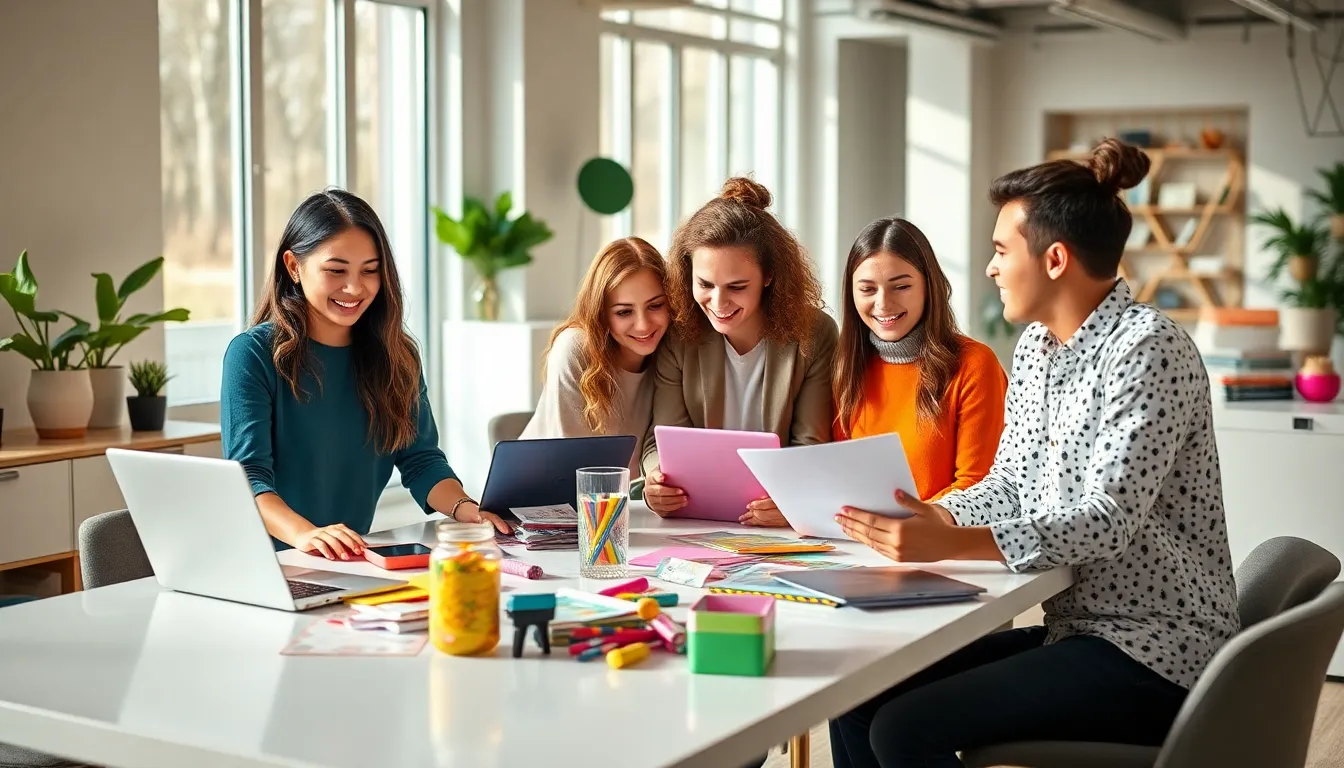 diverse group brainstorming budget-friendly event ideas in a modern workspace.